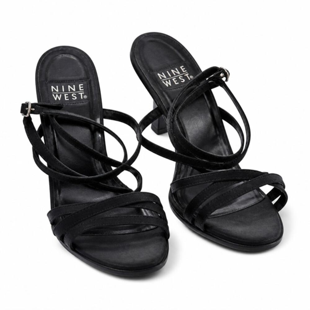 Nine West Black Strappy Heeled Sandals Women's Size 9M Open Toe Ankle Strap